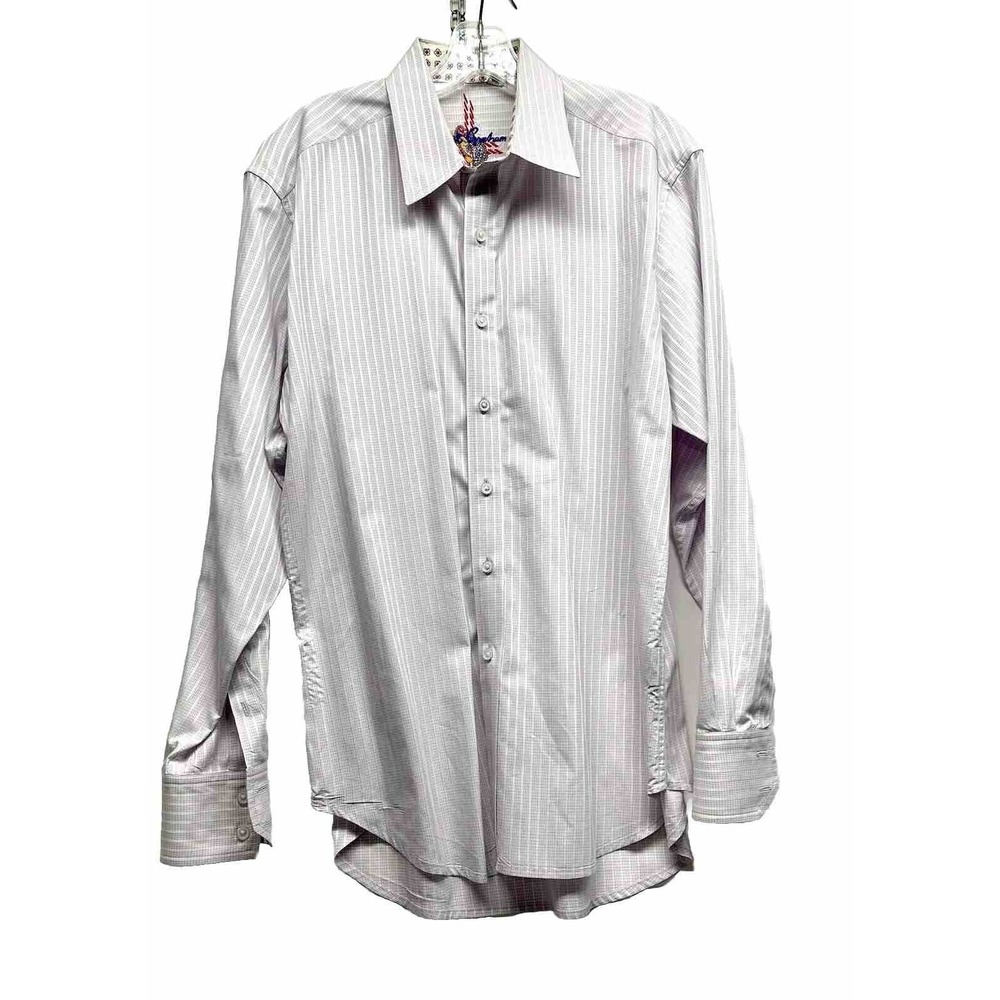 Robert Graham Mens Striped Cotton Medium Dress Shirt (F9)